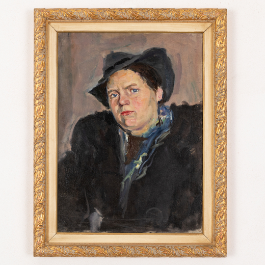 VLADIMIR NIKOLAEVICH KOSTESKY (ATTR. A) 1905 - 1968<br>Ritratto di signora con cappello<br>Olio su t