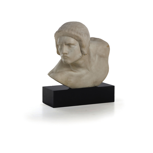 SCULTORE DEL XX SECOLO busto di gladiatore, poggia su basamento in marmo nero; usure, graffi, alcune
