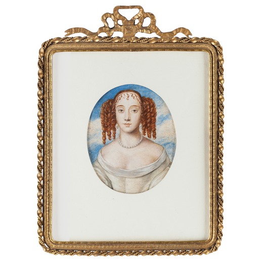 SAMUEL COOPER (attr. a) (Londra, 1609 - 1672)<br>Ritratto di dama (Henrietta Anne)<br>Olio su pergam