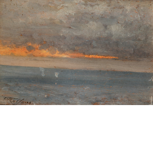 FEDERICO ROSSANO Napoli, 1835 - 1912<br>Marina al tramonto <br>Firmato F Rossano in basso a sinistra