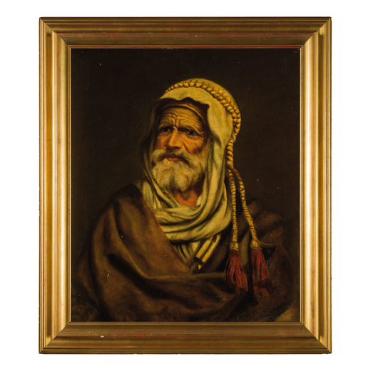 PITTORE DEL XIX SECOLO <br>Ritratto di arabo <br>Olio su tela, cm 76,5X63,5