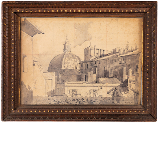 ACHILLE VIANELLI Porto Maurizio 1803 - Benevento 1894<br>Tetti di Roma<br>Firmato Vianelli, Roma e d