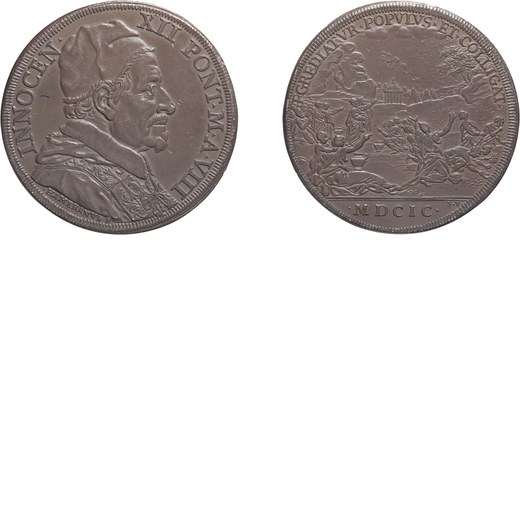 MONETE PAPALI. INNOCENZO XII (1691-1700). PIASTRA 1699 Argento, 31,83 gr, 45 mm. Delicata patina mar