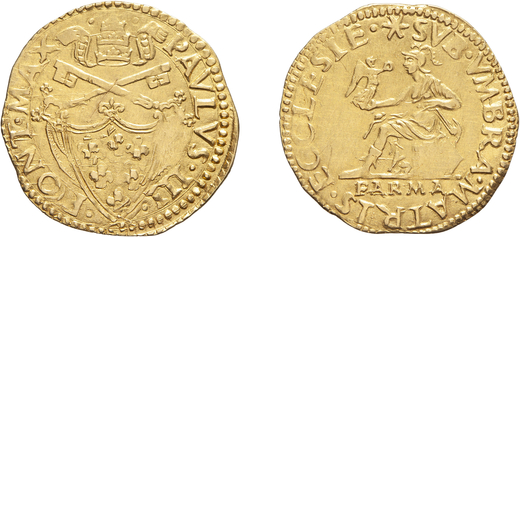MONETE PAPALI. PAOLO III (1534-1549). PARMA. SCUDO DORO Oro, 3,29 gr, 24 mm. SPL<br>D: Stemma semi o