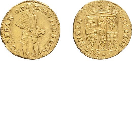 ZECCHE ITALIANE. MODENA. CESARE DESTE (1598-1628). ONGARO 1598 Oro, 3,44 gr, 21 mm<br>D: CAESAR D VX