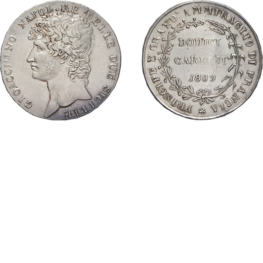 ZECCHE ITALIANE. NAPOLI. GIOACCHINO MURAT (1808-1815). 12 CARLINI 1809 Argento, 27,64 gr, 38 mm. Mol