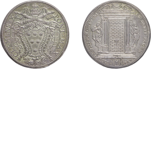 MONETE PAPALI. CLEMENTE X  (1670-1676). PIASTRA 1675 Argento, 32 gr, 44 mm. q.FDC<br>D: CLEMENS. X. 