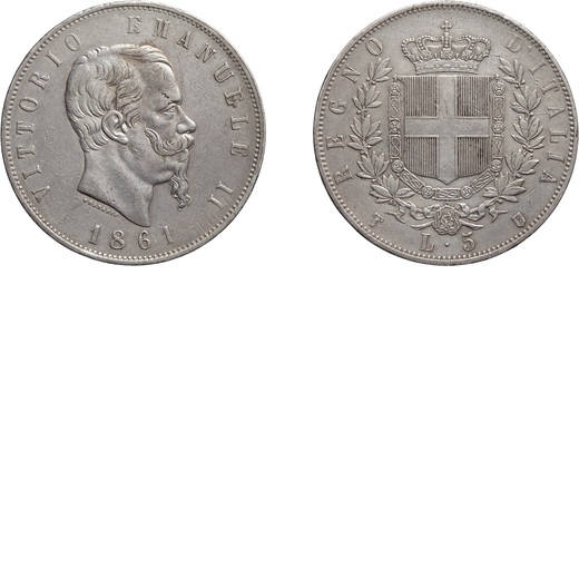 SAVOIA. VITTORIO EMANUELE II(1861-1878). 5 LIRE STEMMA 1861 Torino. Argento, 24,93 gr, 37 mm. Molto 