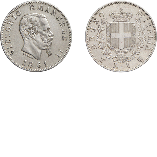 SAVOIA. VITTORIO EMANUELE II (1861-1878). 1 LIRA STEMMA 1861 Torino. Argento, 5 gr, 23 mm<br>D: VITT