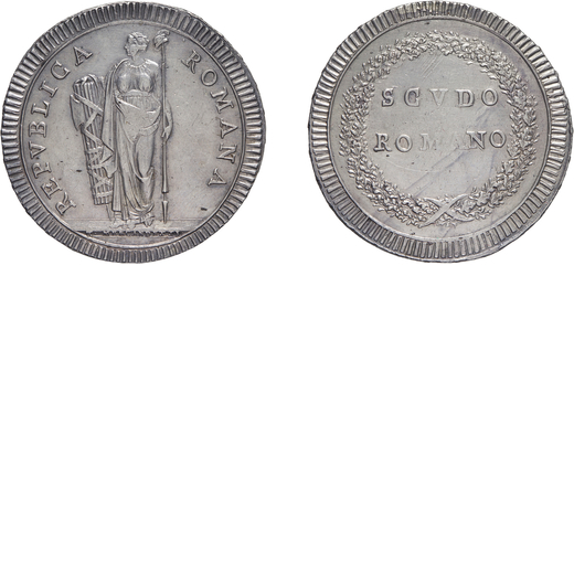 ZECCHE ITALIANE. ROMA. I REPUBBLICA ROMANA (1798-1799). SCUDO Argento, 26,47 gr, 41 mm. SPL<br>D: RE