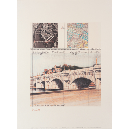 CHRISTO Grabovo 1935- New York 2020<br>Pont Neuf, wrapped, Paris 1980, 2003 <br>Litografia a colori 