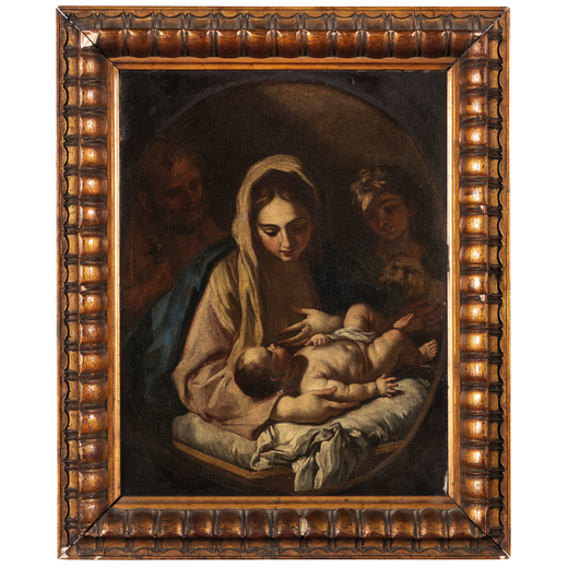 FRANCESCO SOLIMENA (bottega di) (Canale di Serino, 1657 - Barra, 1747)<br>Madonna con Bambino San Gi