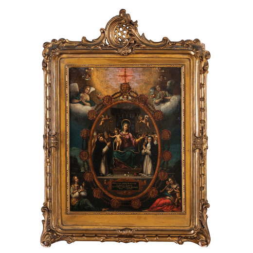 GIAN DOMENICO CATALANO (Gallipoli, 1550? - 1624)<br>Madonna e Santi<br>Olio su rame, cm 40,5X31,5