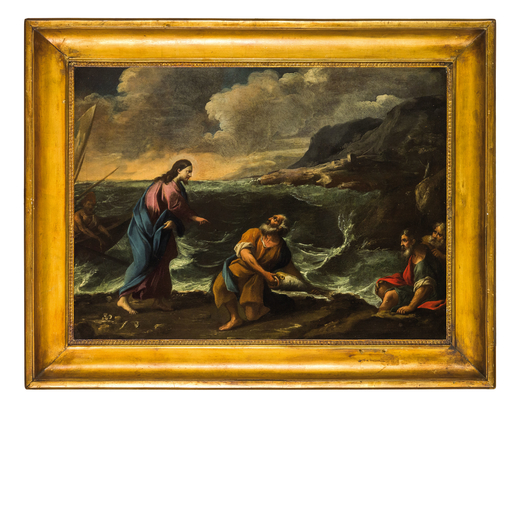 GIO STEFANO ROBATTO (Savona, 1652 - 1733)<br>La pesca miracolosa<br>Olio su tela, cm 56X76