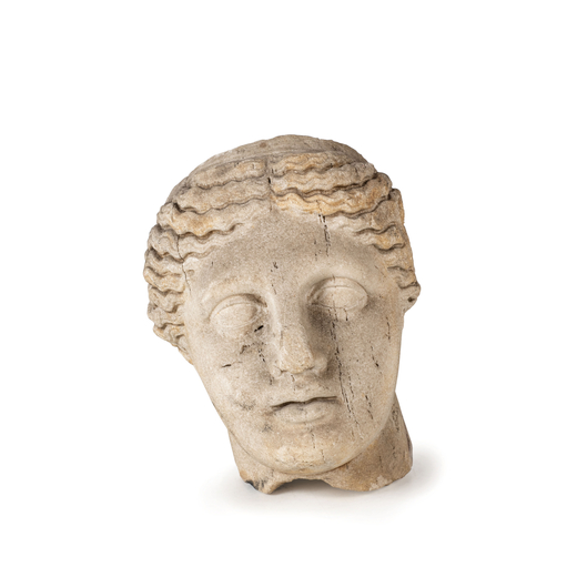 SCULTURA IN MARMO, XIX SECOLO raffigurante testa femminile da modello classico; usure, rotture e man