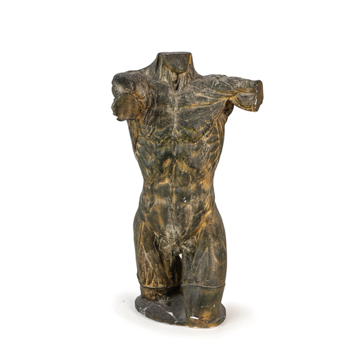 MODELLO IN GESSO PATINATO, XX SECOLO raffigurante torso anatomico maschile acefalo; usure, sbeccatur