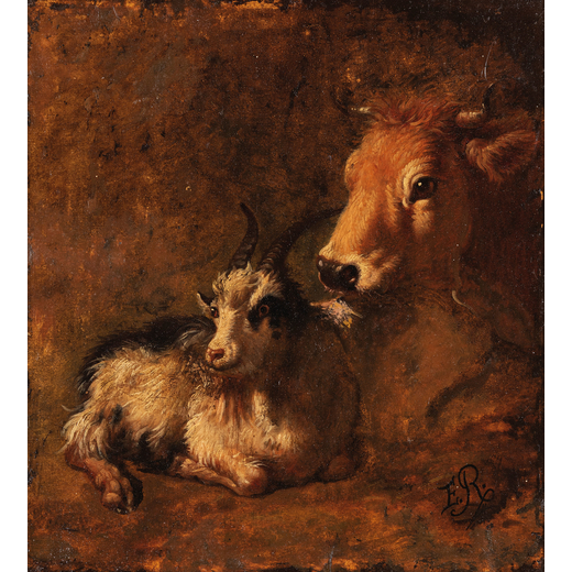 FRANCESCO LONDONIO (attr. a) (Milano, 1723 - 1783)<br>Bozzetto con studio di animali  <br>Siglato ER
