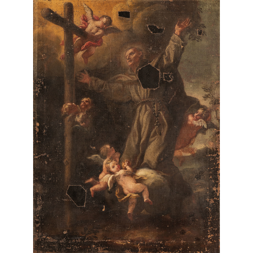 PITTORE DEL XVII - XVIII SECOLO Santo francescano<br>Olio su tela, cm 58X43
