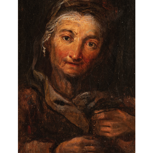 PITTORE DEL XVII - XVIII SECOLO Bozzetto con testa di carattere <br>Olio su tavola, cm 16,5X12