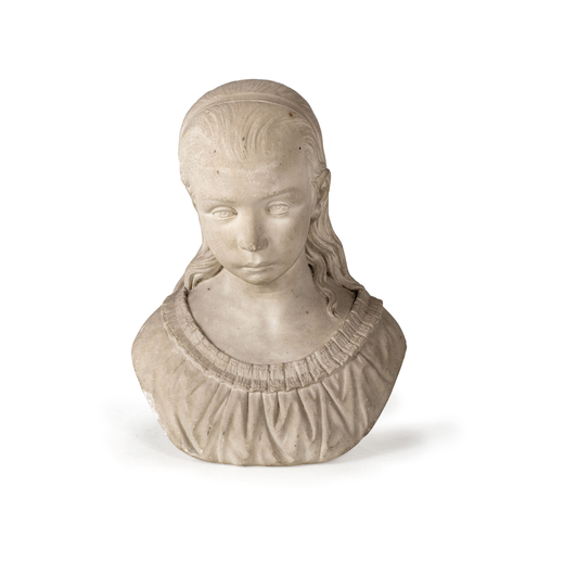 SCULTORE XIX SECOLO busto di fanciulla; usure, sbeccature, mancanze nei bordi, rottura e restauro ne
