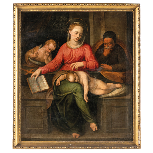 MICHELANGELO BUONARROTI (maniera di) (Caprese, 1475 - Roma, 1564) <br>Sacra Famiglia e San Giovannin