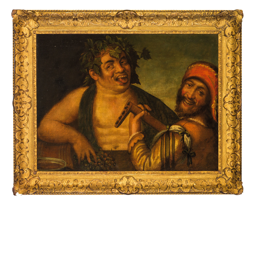 NICCOLÒ FRANGIPANE (Notizie dal 1563 - 1597)<br>Scena grottesca<br>Olio su tela, cm 65X88