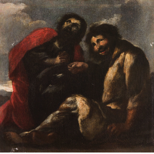 FRANCESCO MAFFEI (attr. a) (Vicenza, 1605 circa - Padova, 1660)<br>Pitocchi<br>Olio su tela, cm 45X4