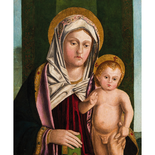 BOTTEGA DEI SANTACROCE (attivi a Bergamo e Venezia nel corso del XVI secolo)<br>Madonna con il Bambi