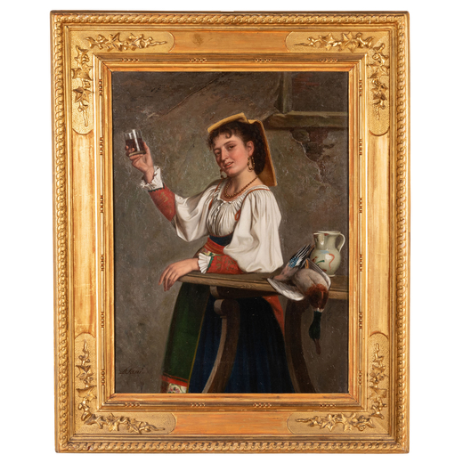 DAVID GIUSEPPE SANI Firenze, 1828 - 1914<br>Popolana con bicchiere <br>Firmato D Sani in basso a sin