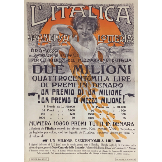 L Italica, Grandiosa Lotteria Manifesto Pubblicitario [Telato]<br>Anonimo ; Edito Stabilimento Grafi