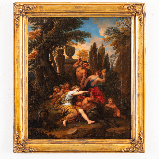 FILIPPO LAURI (Roma, 1623 - 1694)<br>Baccanale<br>Olio su tela, cm 55X46
