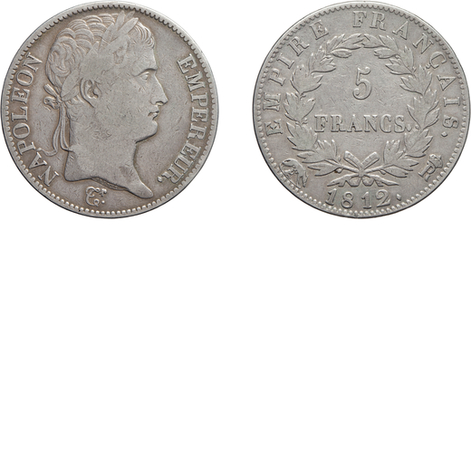 ZECCHE ITALIANE. ROMA. NAPOLEONE (1804-1814). 5 FRANCHI 1812 Argento, 24,74 gr, 37 mm. Rara. Piacevo