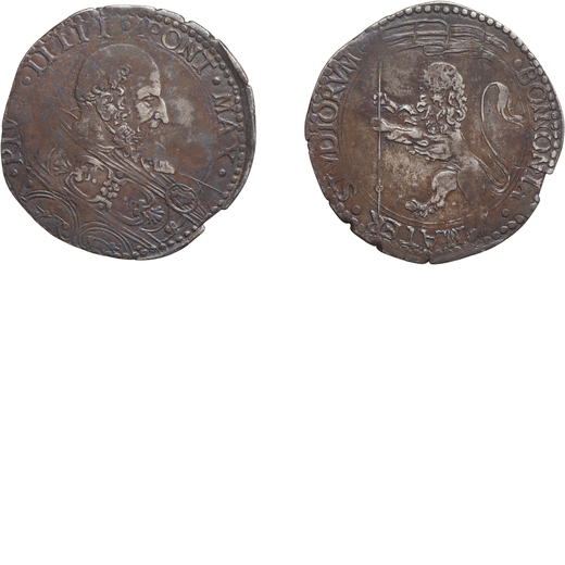 MONETE PAPALI. PIO V (1565-1572). BIANCO Bologna. Argento, 4,65 gr, 31 mm. MB+ <br>D: PIVS IIIII PON