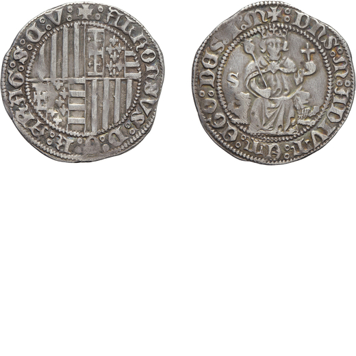 ZECCHE ITALIANE. NAPOLI. ALFONSO I DARAGONA (1442-1458). CARLINO Argento, 3,48 gr, 26 mm. BB <br>D: 