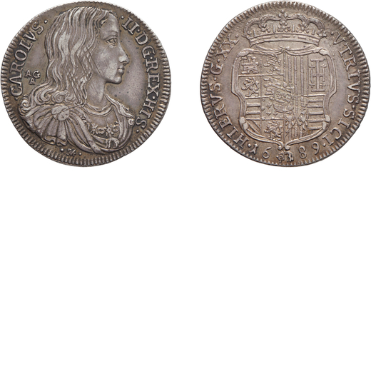ZECCHE ITALIANE. NAPOLI. CARLO II (1665-1700). TARI 1689 Argento, 5,05 gr, 26 mm. Leggeri graffi di 