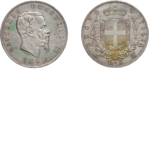 SAVOIA. VITTORIO EMANUELE II(1861-1878). 5 LIRE 1865  Napoli. Argento, 25,03 gr, 37 mm. Meglio di MB