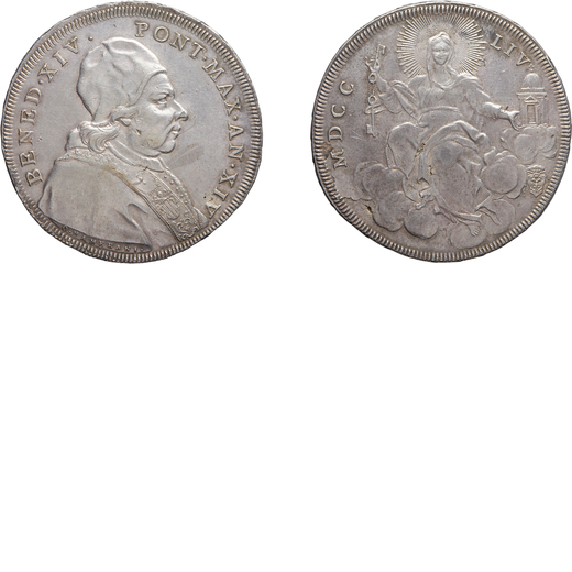 MONETE PAPALI. BENEDETTO XIV (1740-1758). SCUDO 1754 Argento, 26,50 gr, 42 mm. Migliore di BB. <br>D