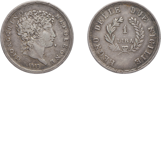 ZECCHE ITALIANE. NAPOLI. GIOACCHINO MURAT (1808-1815). 1 LIRA 1812 Argento, 4,97 gr, 23 mm. Rara. MB