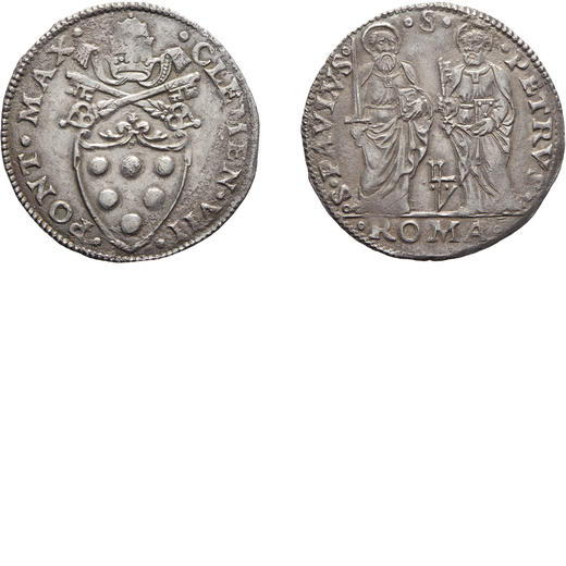 MONETE PAPALI. CLEMENTE VII (1523-1534). GIULIO Argento, 3,59 gr, 28 mm. Rara. Bel BB<br>D: CLEMENS 
