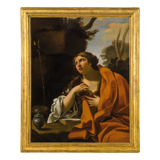PITTORE FRANCESE DEL XVII SECOLO Maddalena<br>Olio su tela, cm 132X100
