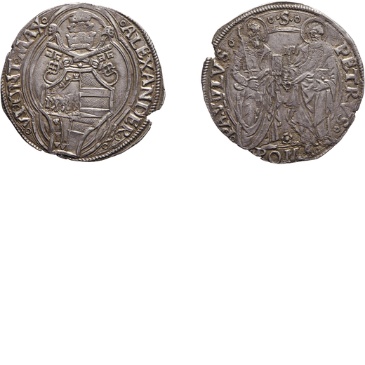 MONETE PAPALI. ALESSANDRO VI (1492-1503). GROSSO Argento, 3,29 gr, 27 mm. Bel BB.<br>D: ALEXANDER VI