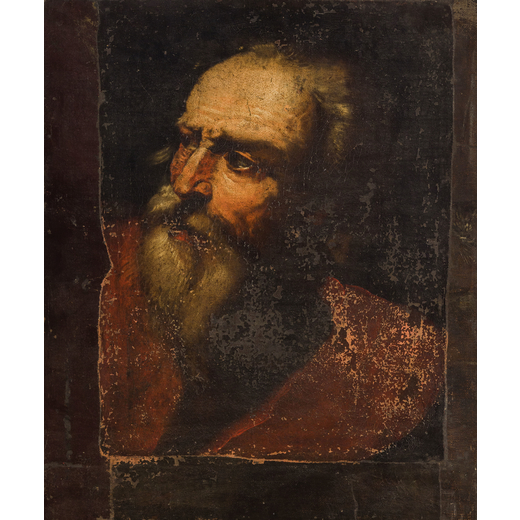 DOMENICO FIASELLA (attr. a) (Sarzana, 1589 - Genova, 1669)<br>Tesa di vecchio<br>Olio su tela, cm 56