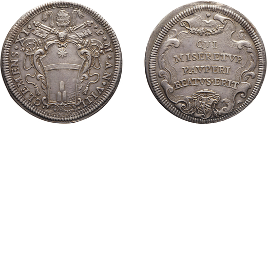 MONETE PAPALI. CLEMENTE XI (1700-1721). TESTONE ANNO VIII Argento, 8,64 gr, 33x32 mm. Migliore di BB