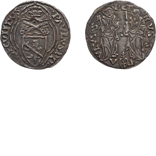 MONETE PAPALI. PAOLO II (1464-1471). GROSSETTO Argento, 1,27 gr, 21 mm. Rara. Buon BB.<br>D: PAVLVS 