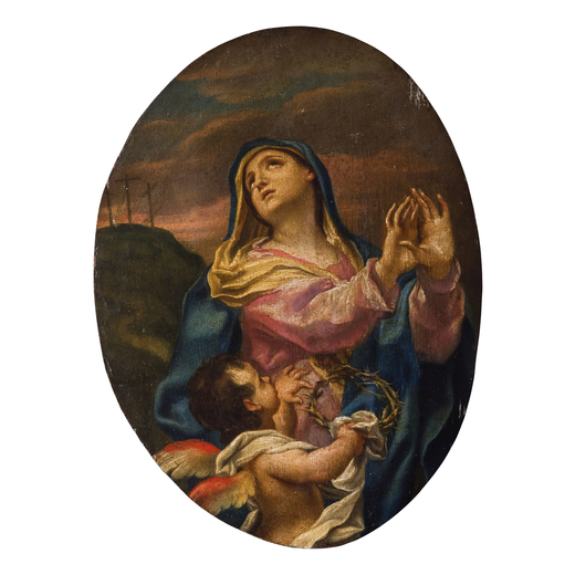 PITTORE DEL XVIII SECOLO Madonna in Gloria<br>Olio su tavola, cm 25,5X19,5