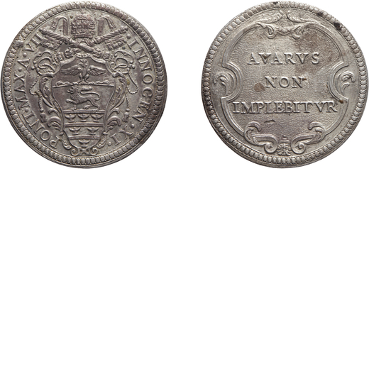 MONETE PAPALI. INNOCENZO XI (1676-1689). MEZZA PIASTRA ANNO VII Argento, 15,88 gr, 38 mm. Colpetto n