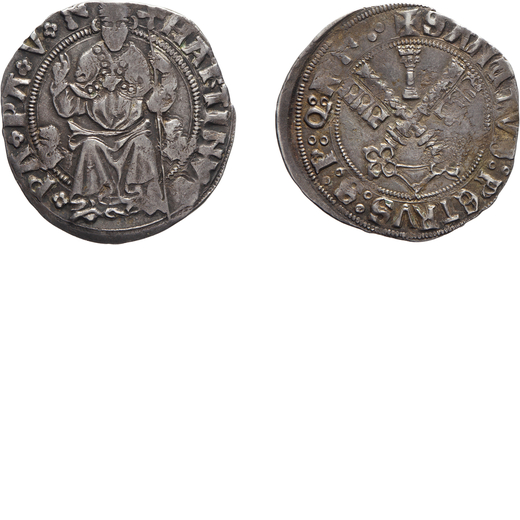 MONETE PAPALI. MARTINO V (1417-1431). GROSSO Argento, 3,47 gr, 26 mm. Rara.BB <br>D: MARTINVS PA PA 