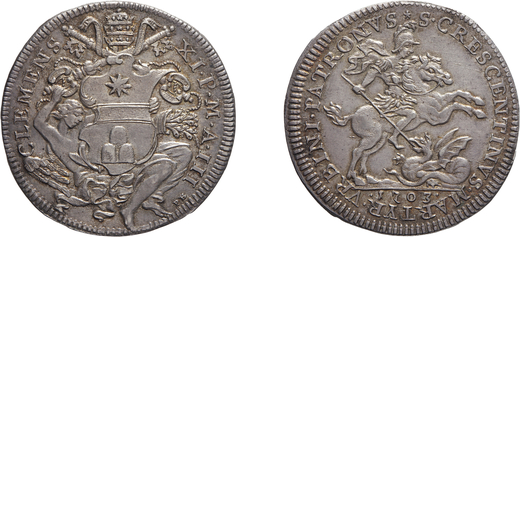 MONETE PAPALI. CLEMENTE XI (1700-1721). MEZZA PIASTRA 1703 Argento, 16,02 gr, 36,5 mm. Rara. Eccezio