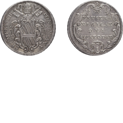 MONETE PAPALI. CLEMENTE XII (1730-1740). MEZZA PIASTRA ANNO V Argento, 14,60 gr, 37 mm. Migliore di 