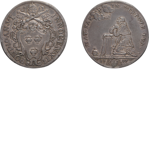 MONETE PAPALI. INNOCENZO XII (1691-1700). MEZZA PIASTRA 1697 Argento, 15,93 gr, 39 mm. Migliore di B